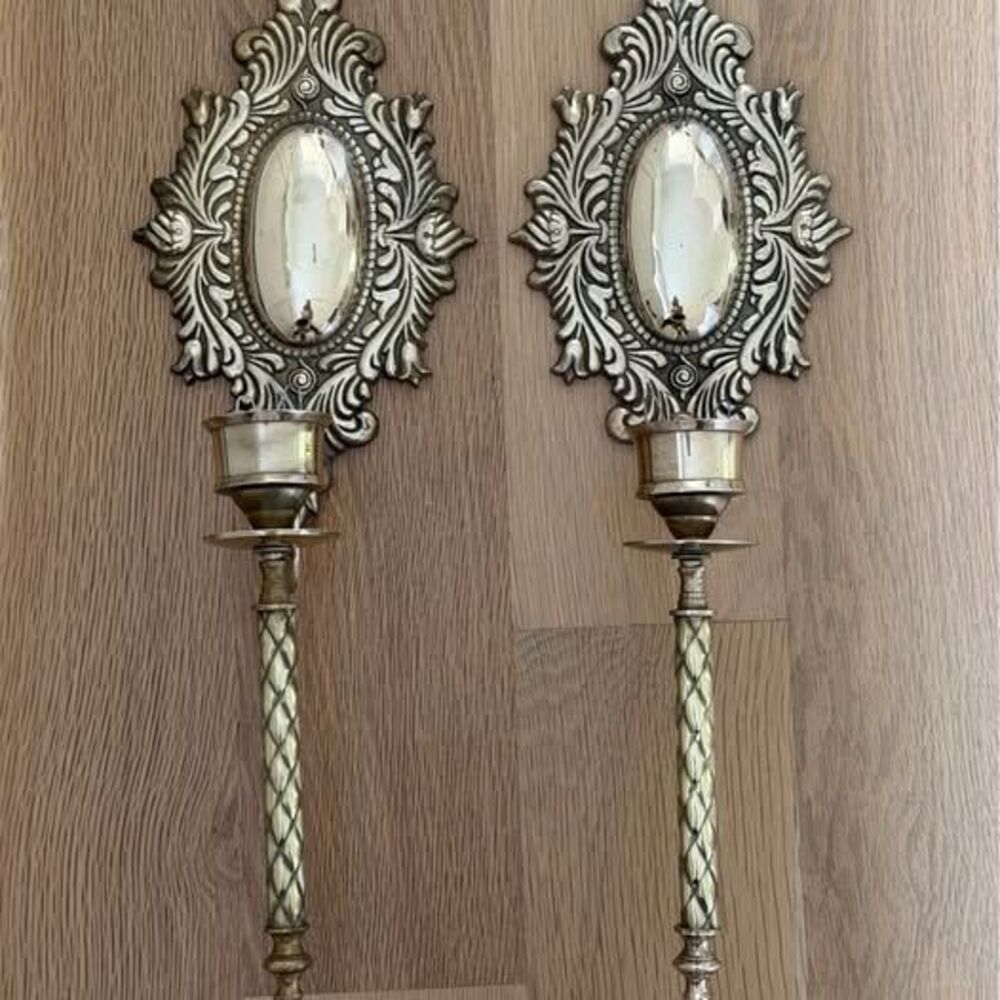 Vintage brass ornate candelabra wall sconce set of 2